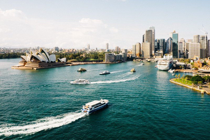 A ferri passing the Sydney Opera House in Australia