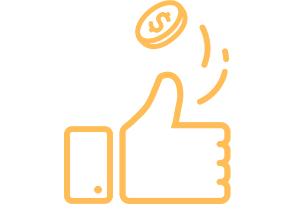 roulette odds show as a coin toss Yellow outlined thumbs up with dollar coin