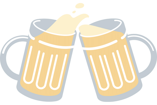 two beer glasses spilling beer