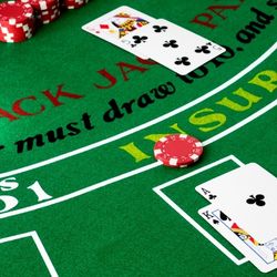 Blackjack table with cards and chips