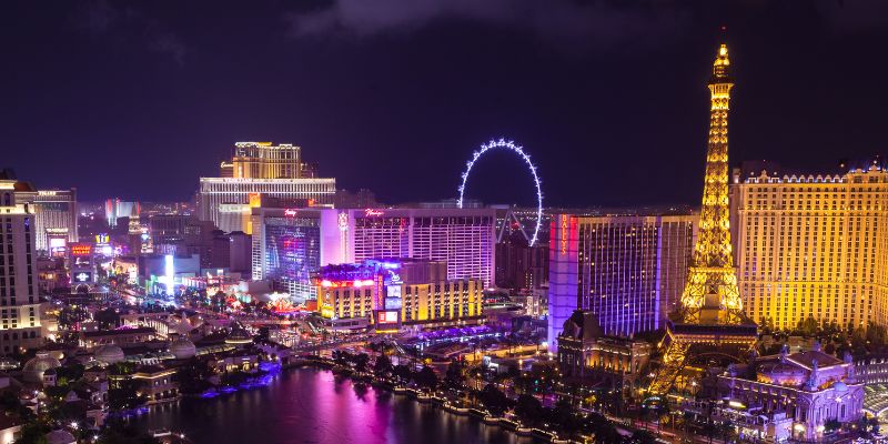 an aerial view of a lit up casino