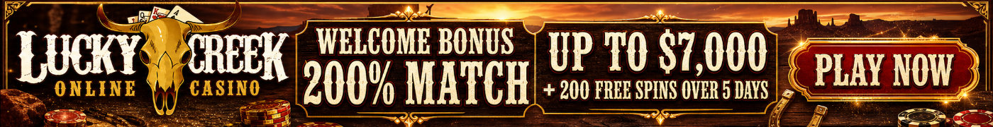 Lucky Creek welcome bonus 200% match up to $7,000 plus 200 free spins