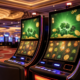 Unbranded casino slot machine display with clover and coin-inspired visual motifs