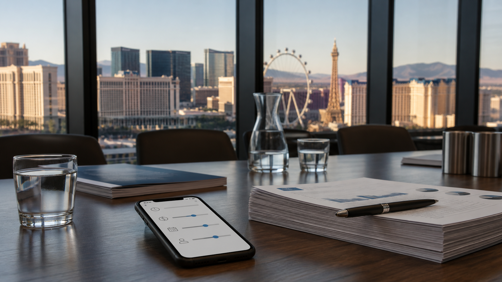 Nevada responsible-gambling policy meeting with a casino skyline