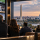 Editorial illustration of a Washington DC sportsbook launch and city skyline