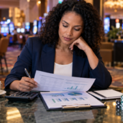 Editorial illustration about gambling financial literacy, United States casino and gambling news, and source documents