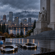 Editorial illustration about Portland lottery win case, United States casino and gambling news, and source documents