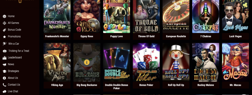 Lucky Creek’s game selection, pictured in the VegasSlots.net review.