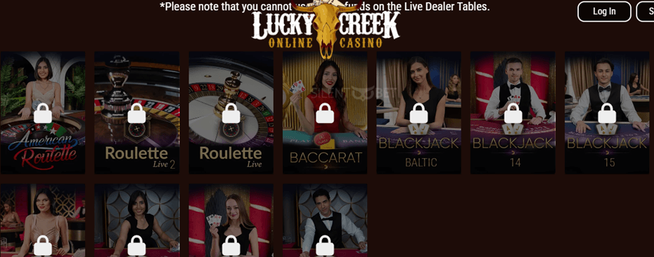 A live-dealer selection shown in Silentbet’s Lucky Creek review.