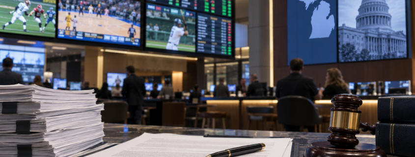Editorial illustration for Michigan Sports Betting: Coinbase Settlement Puts Event Contracts Under Review