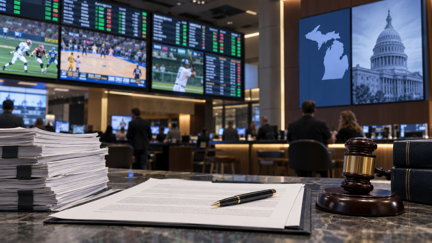 Editorial illustration for Michigan Sports Betting: Coinbase Settlement Puts Event Contracts Under Review