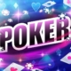 Pink poker letters with blue casino icon background