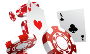 Casino chips with Ace of hearts and Ace of clubs cards