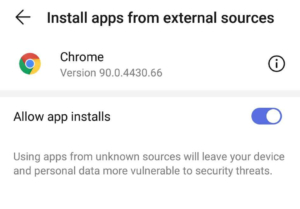 Screenshot showing allow app install settings on Android device