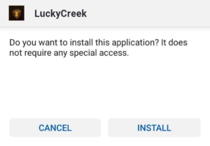screenshot of Android system to allow LuckyCreek app installation.