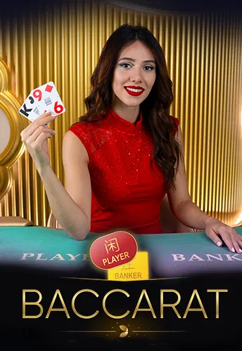 a lady holding two cards over a baccarat table