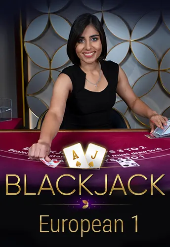 A European blackjack dealer holding cards above a blackjack table