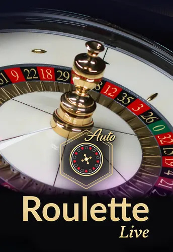 Auto roulette live logo text with roulette wheel background